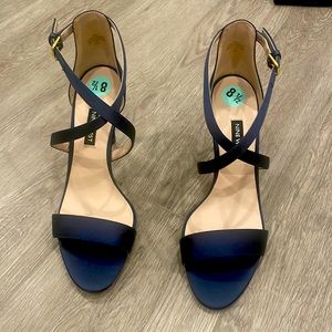 Nine West navy satin criss cross heels Size 8.5